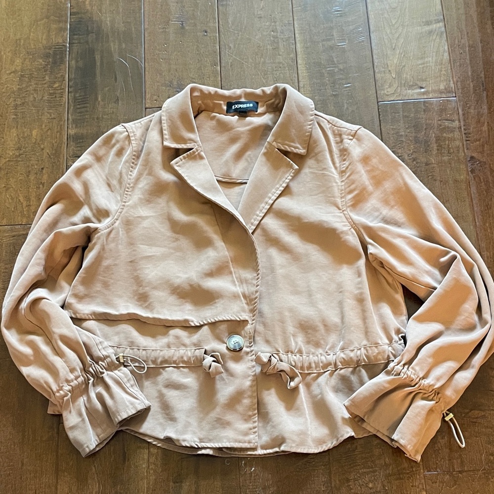 Express Tan Drawstring Waist Blazer Jacket